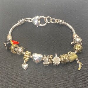 Silver and Gold Tone Slide Charm Bracelet Date Night Theme